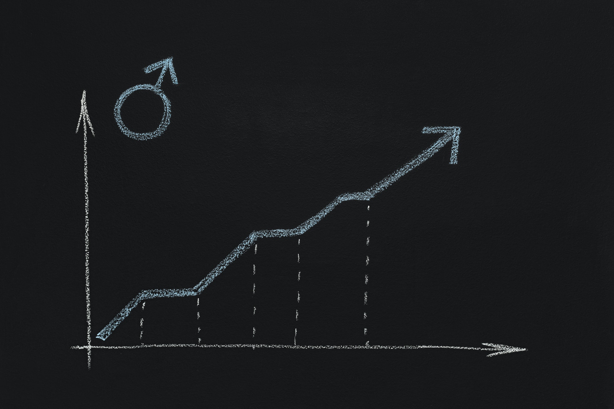 Male gender symbol with growing graph on chalkboard