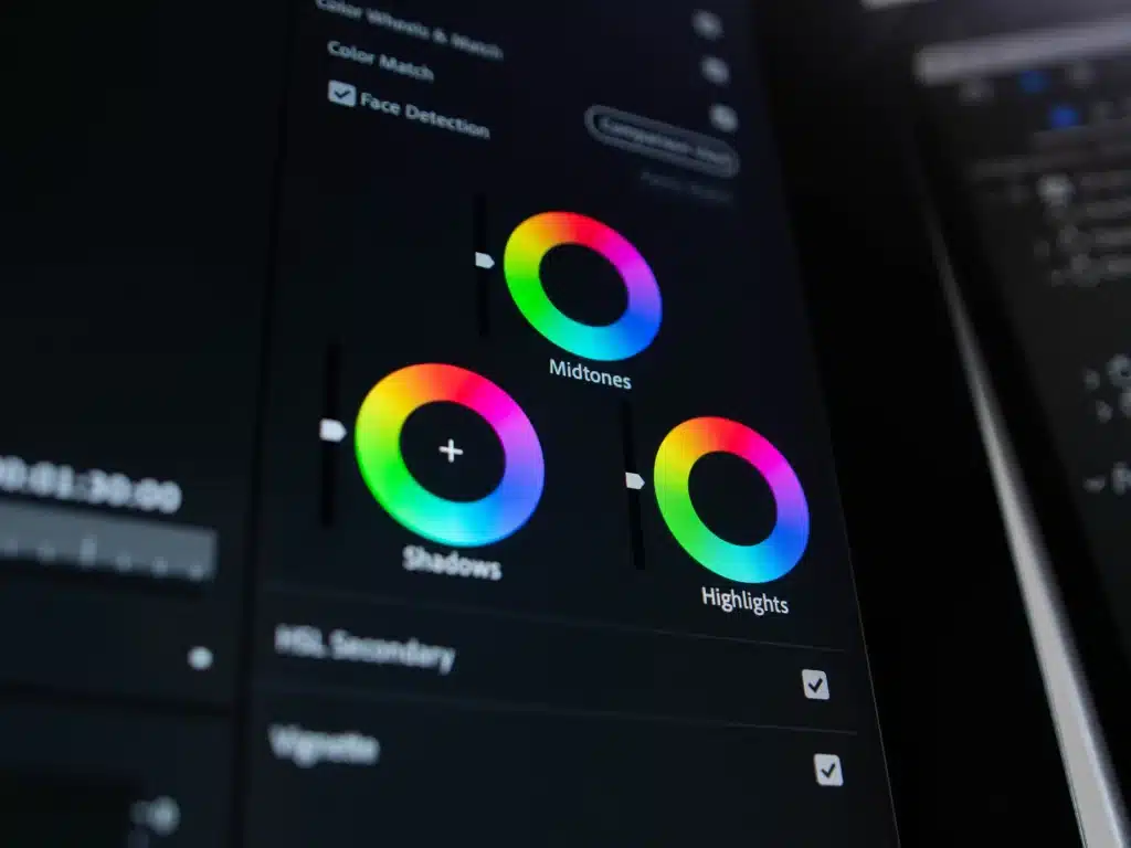 Een foto van een video bewerkingsprogramma om kleuren te optimaliseren.